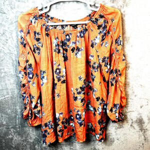 Zac&Rachel Womens Shirt Size 1X Floral Cottage Core Peasant Boho Lace Scoop Neck